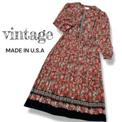 70s USA産 ヴィンテージ レトロ ペイズリー柄 ロングワンピース プリーツ