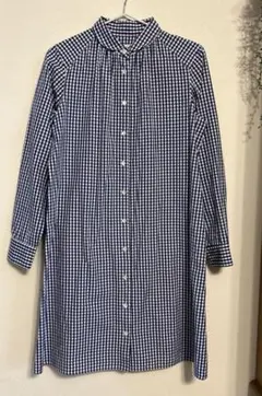 ② Parkes 襟付シャツワンピース ギンガムチェック 青×白　M