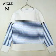 AIGLE エーグル　ボーダー カットソー Tシャツ Mサイズ　爽やか　コットン