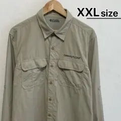 USA古着　ナイロンシャツ　長袖　ワーク　フィッシング　XXL　ベージュ　無地