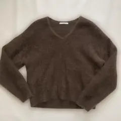 BEAUTY&YOUTH タヌキ混 モヘア風 Vネックニット ブラウン