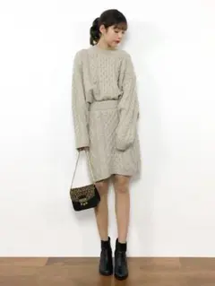 ローリーズファーム ケーブルポンポンニット ケーブルニットスカート セットアップ