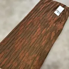 ZARA ブラウンオレンジ プリーツロングスカート