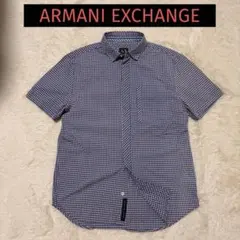 【美品】ARMANI EXCHANGE 半袖チェックシャツ ブルー系 メンズMのサムネイル