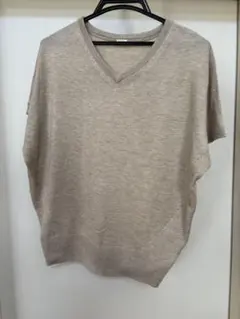 ベージュ Vネック 半袖ニット