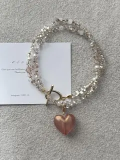 1115 ぷっくりハートネックレス　ビーズネックレス　ファルファーレ