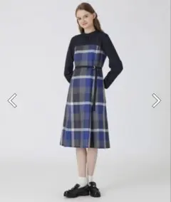 美品 ブルーレーベル クレストブリッジチェッククロッシングビエラドッキングドレス