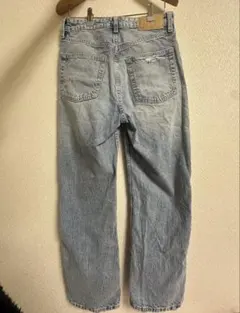 ライトブルー ダメージ加工 ストレートデニム