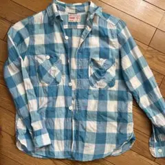 DENIM DUNGAREE FITH水色チェック長袖シャツ Lサイズ