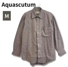 美品 Aquascutum 長袖 グレー チェック　ネルシャツ 綿100 M