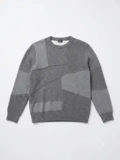 DIESEL クルーネック パッチワーク ニット セーター グレーのサムネイル