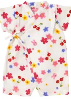 ミキハウス　ベビー甚平 花とさくらんぼ柄 60〜70㎝