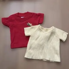 赤とクリーム色の半袖Tシャツ2点セット