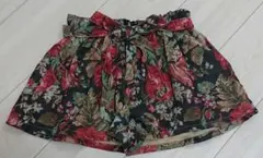 【美品】花柄 ゴブラン調 ショートパンツ リボンベルト付 Mサイズ