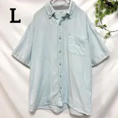 リネン風 半袖シャツ 【L】ライトブルー メンズ 爽やか 夏服