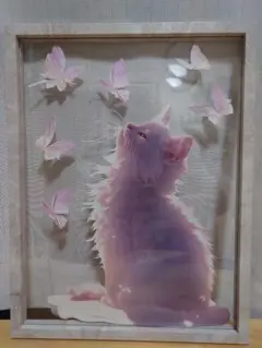 猫と蝶の3Dアート