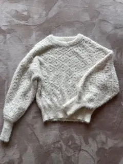 アイボリー レース編み ニット M