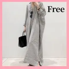 【再入荷】ストライプ柄 ロングシャツワンピース フリーサイズ ゆったり