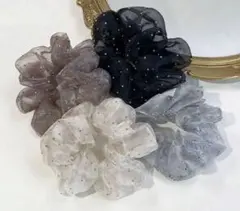シュシュ 4点セット ラメ ドット 韓国風 大人可愛い ヘアアクセ 新品
