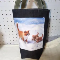 縦長トートバックパネル猫両面ハンドメイド