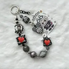 ビーズキーホルダー No.449 ラブブ×黒 シルバー キラキラ