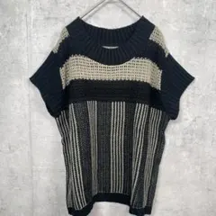 arrone ニット セーター Free ブラック ボーダー 半袖 日本製