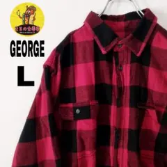 usa古着 GEORGE ネルシャツ　L レッド　ブラック　チェック