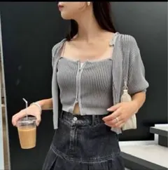 NICE CLAUP グレー 半袖カーディガン