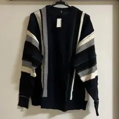 新品タグ付き　ストライプデザイン ニットセーター ネイビー