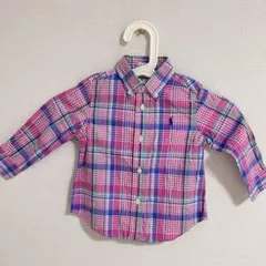 ラルフローレン キッズ 長袖シャツ ピンク チェック ポニー刺繍