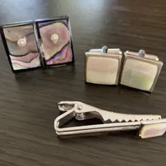 白蝶貝 アバロンシェル パール カフスボタン ネクタイピン 5点セット