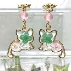 四つ葉のクローバー＆桜　春待ち猫 レジンキーホルダー　ハンドメイド　セット