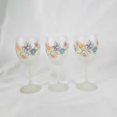 【昭和レトロ】花柄・水玉模様のワイングラス3個セット　当時の物