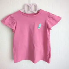 GU　キッズ半袖Tシャツ　120　ピンクソフトクリームワンポイント刺繍　お揃い