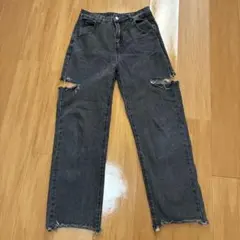 ダメージ加工 ダークグレー デニムパンツ