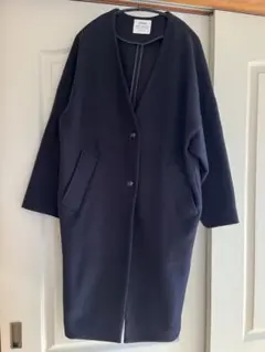 coen ネイビー ノーカラー ロングコート