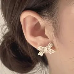 可愛い◎リボン型パールピアス両耳用デートお出かけイベント