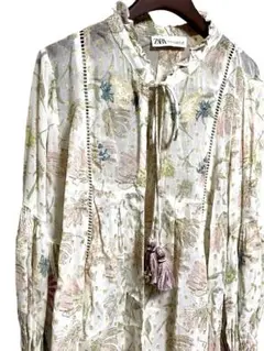 ZARA✴︎バンドカラーフェアリー花ドット総柄刺繍シアージャケット