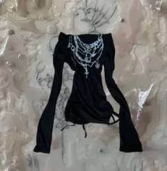 y2k ダークコア オフショル トップス