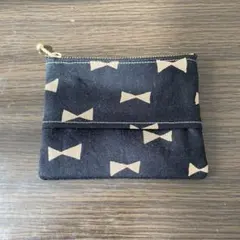 北欧リボン柄　ハンドメイド　ティッシュポーチ　ブラック