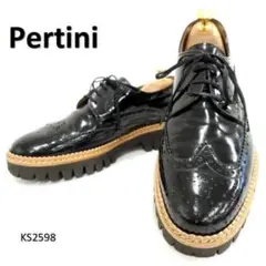 ペルティニ　ウイングチップ　メダリオン　エナメル　ガラスレザー　厚底　EU38