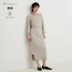 マメクロゴウチ ユニクロ　3Dスフレヤーンリブサイドスリットスカートスムース