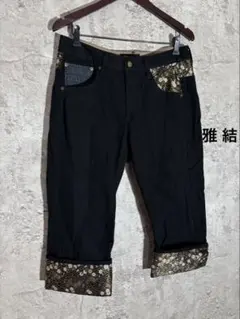 ブラックデニムパンツ/和柄/美品/MENS/メンズ/人気/ダブルポケット/雅 