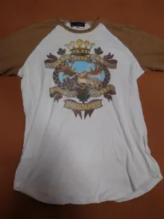 ディースクエアード クルーネック 七分丈 ダメージ加工 プリント Tシャツ S