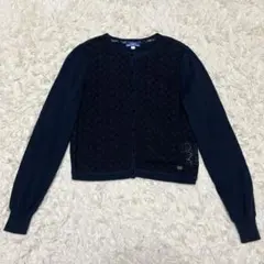 バーバリーブルーレーベル　カットワーク　カーディガン　切り替え　ドット　ネイビー