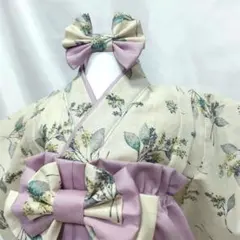 ♥ベビー袴♥　お食い初め　百日祝　初節句　ひな祭り　リーフ✖くすみラベンダー