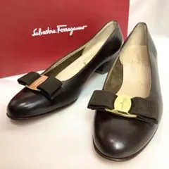 D466/Ferragamo フェラガモ パンプス 黒 ヴァラリボンリザード型押