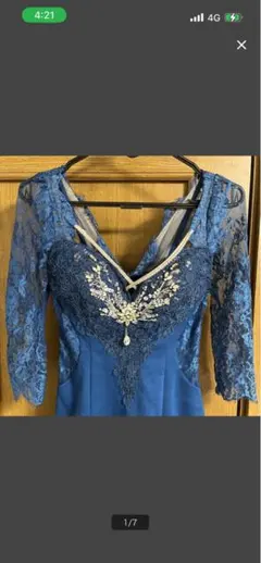 青い刺繍入りナイトドレス　Robe de Fleurs Glossy S