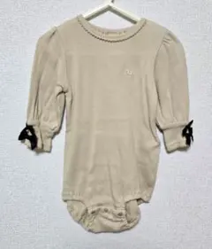新品 コトリ cottoli リボン付き リブ長袖ロンパース 80 ベージュ