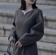 アニュアンス anuans【S】ウールブレンドコクーンワンピース カーキ